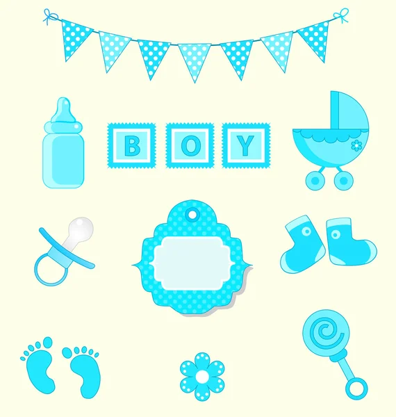 Baby boy conjunto de elemento de diseño para scrapbook y baby shower colores azules — Vector de stock