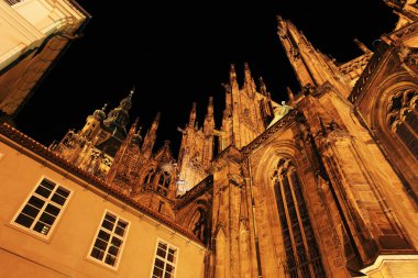 Gotik st. vitus Katedrali üzerinde gece, Çek Cumhuriyeti Prag Kalesi