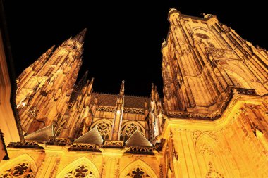 Gotik st. vitus Katedrali üzerinde gece, Çek Cumhuriyeti Prag Kalesi