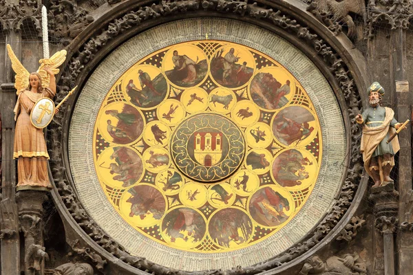 Tarihi Ortaçağ astronomik saati Prag'da eski Belediye Binası, Çek Cumhuriyeti — Stok fotoğraf