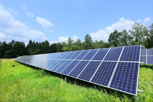 Detail of the Solar Power Station on the summer Meadow — Stock Photo, Image