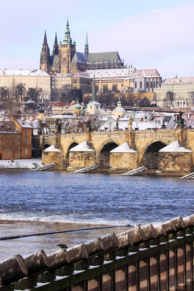 Romantik karlı Prag Gotik Kalesi, Çek Cumhuriyeti — Stok fotoğraf