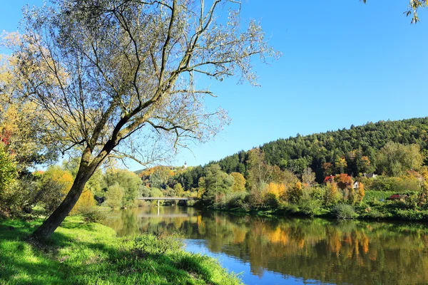 Färgglada Höstlandskap med floden Sázava, Tjeckien — Stockfoto