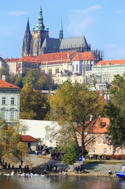 sonbahar Gotik Prag Kalesi yukarıda Nehri vltava, Çek Cumhuriyeti