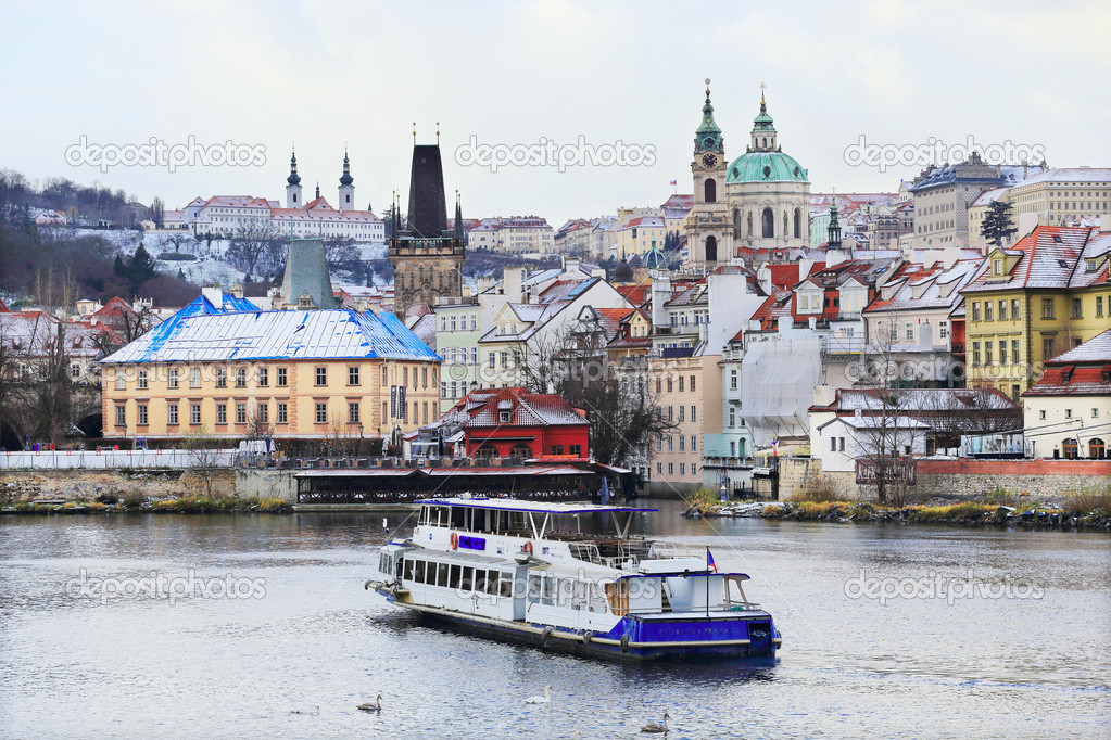 Romantic Snowy Prague St. Nicholas' Cathedral, Czech Republic