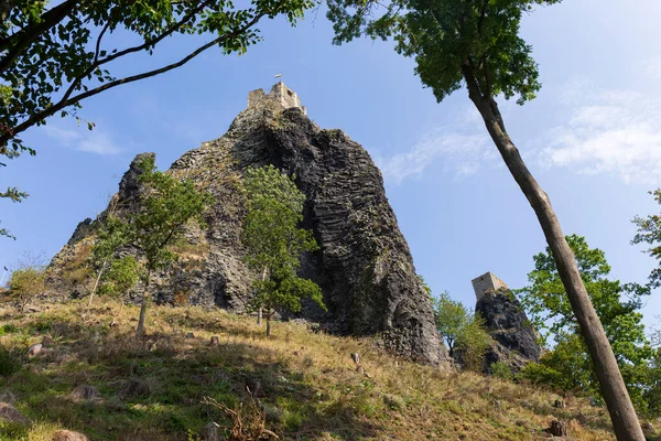 Paisagem Outono Paraíso Boêmio Com Castelo Trosky República Checa — Fotografia de Stock