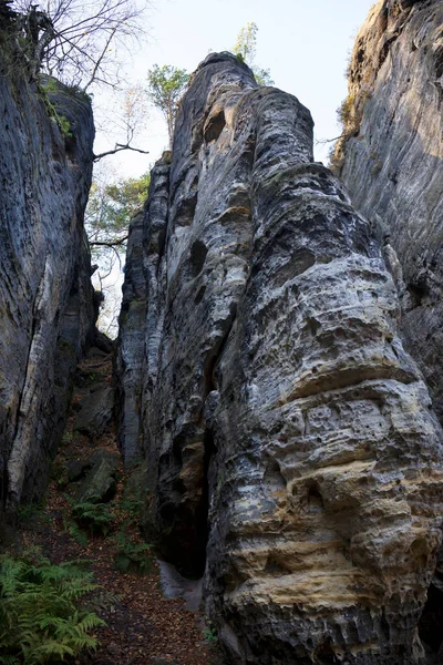 北ボヘミアの砂岩山脈の美しい秋の風景 ティサ岩 チェコ共和国 — ストック写真