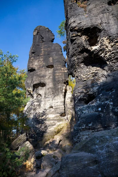 北ボヘミアの砂岩山脈の美しい秋の風景 ティサ岩 チェコ共和国 — ストック写真