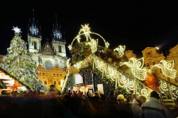 Humor Navidad Noche Old Town Square Praga República Checa — Foto de Stock