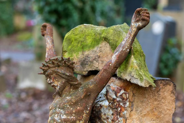 Statua Storica Sul Vecchio Cimitero Praga Repubblica Ceca — Foto Stock