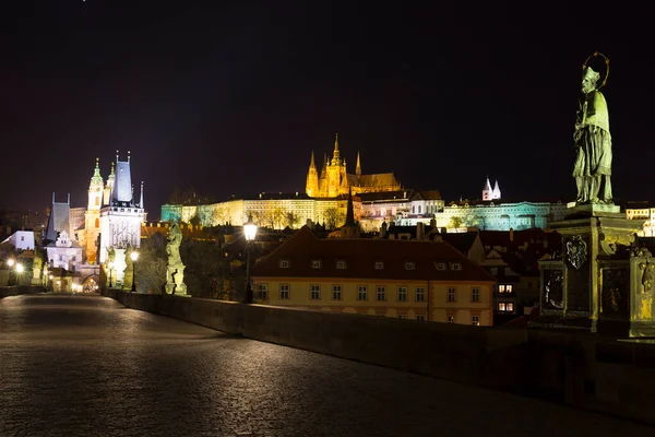 Nuit Hiver Vue Depuis Pont Charles Dessus Rivière Vltava Sur — Photo