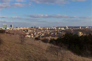 Çek Cumhuriyeti 'nin güneşli bir gününde Prag' ın Hill Devin şehrinden