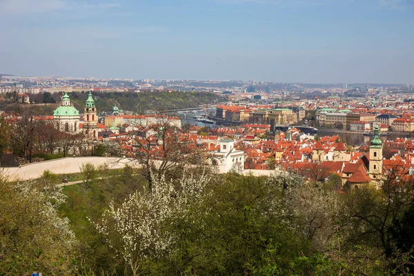 Voorjaar Praag Stad Met Kleurrijke Bomen Van Heuvel Petrin Tsjechië — Stockfoto
