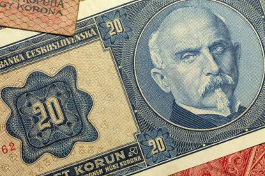 Çekoslovak 'ın ayrıntıları. 1926, 1. Cumhuriyet' ten 20 kron.