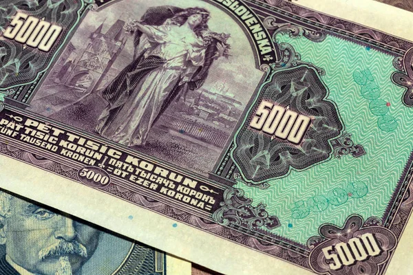 Detail Der Tschechoslowakischen 5000 Kronen Banknote Von 1920 Republik — Stockfoto