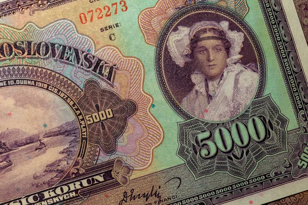 Detail Czechoslovak 5000 Crowns Banknote 1920 1St Republic — Fotografia de Stock