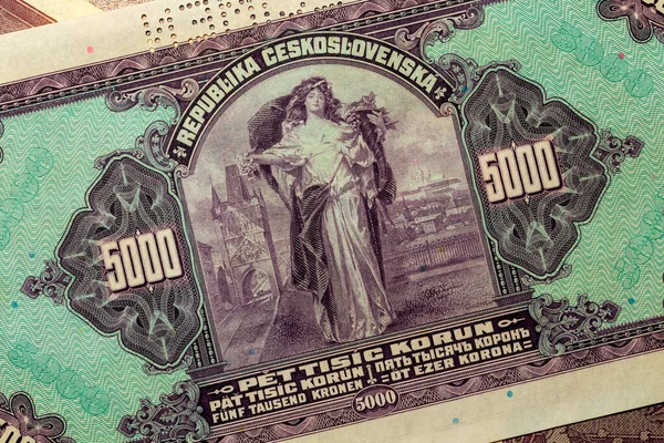 Detail Czechoslovak 5000 Crowns Banknote 1920 1St Republic — Zdjęcie stockowe
