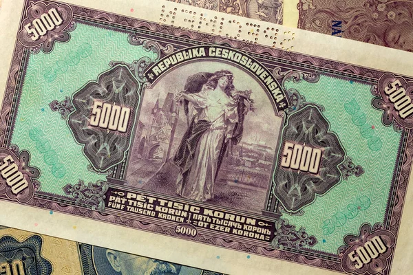 Деталь Чехословацької Банкноти 5000 Крон Від 1920 Року Республіка — стокове фото