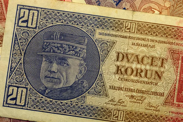 Detail Czechoslovak Crowns Banknote 1926 1St Republic — Zdjęcie stockowe