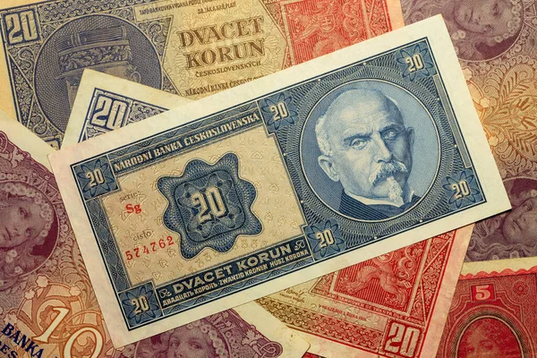 Detail Van Het Tsjechoslowaakse Kronen Biljet Uit 1926 Republiek — Stockfoto