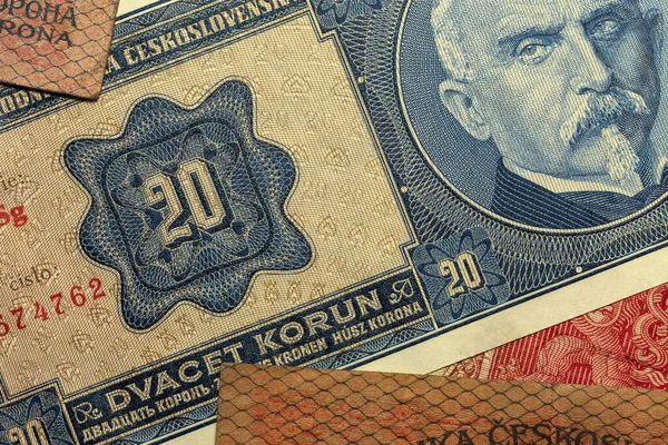 Detail Van Het Tsjechoslowaakse Kronen Biljet Uit 1926 Republiek — Stockfoto