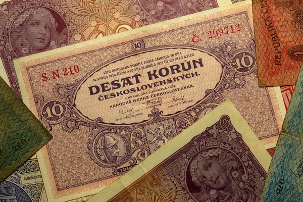 Деталь Чехословацкой Банкноты Крон 1927 Года Республика — стоковое фото