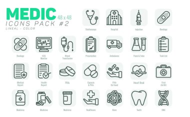 25 Line Art Medic Icons Pack #2, Vector Medical Icons Set Outline Style clipart