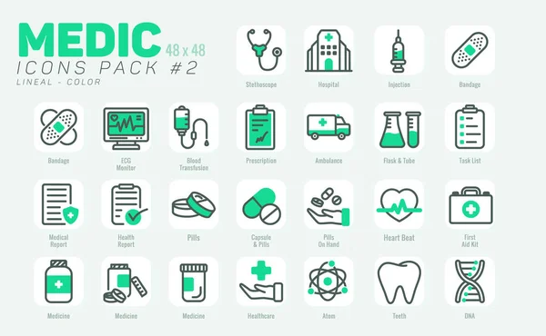 Outline Medic Icons Pack Vector Medical Icons Set Color Style — Stock Vector