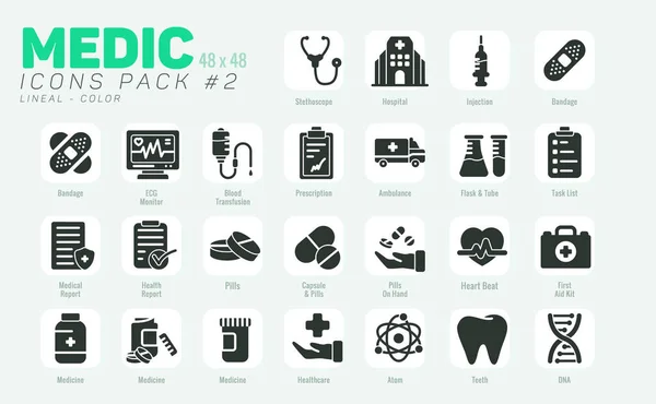 Paquet Solide Icônes Médicales Style Remplissage Ensemble Icônes Médicales Vectorielles — Image vectorielle