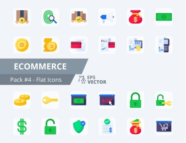 Etrade Icon Paketi 4, 24 Etrade Düz Simgeleri ayarlandı
