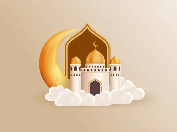 Banner Feriado Muçulmano Com Lua Crescente Mesquita Para Ramadã Eid — Vetor de Stock