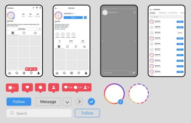 Instagram Sosyal Medya Vektörü Model Şablonu, Instagram Profil Galerisi Haber Kaynağı ve Elementleri
