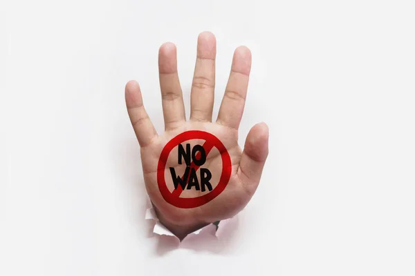 War Please Hands Symbols Indicate Need War White Paper — Stock Photo, Image