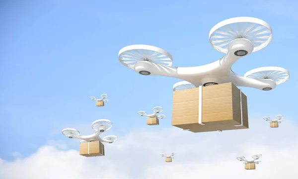 Renderização Serviço Entrega Encomendas Por Drone Tecnologia Entrega Com Múltiplos — Fotografia de Stock