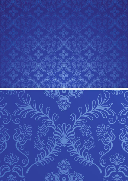 Damask seamless blue and silver pattern for design background, royal design element. Vector pattern Illustration