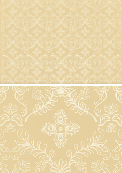 Damask seamless beige and gold pattern for design background, royal design element. Vector pattern Illustration