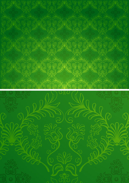 Damask seamless green and gold pattern for design background, royal design element. Vector pattern Illustration