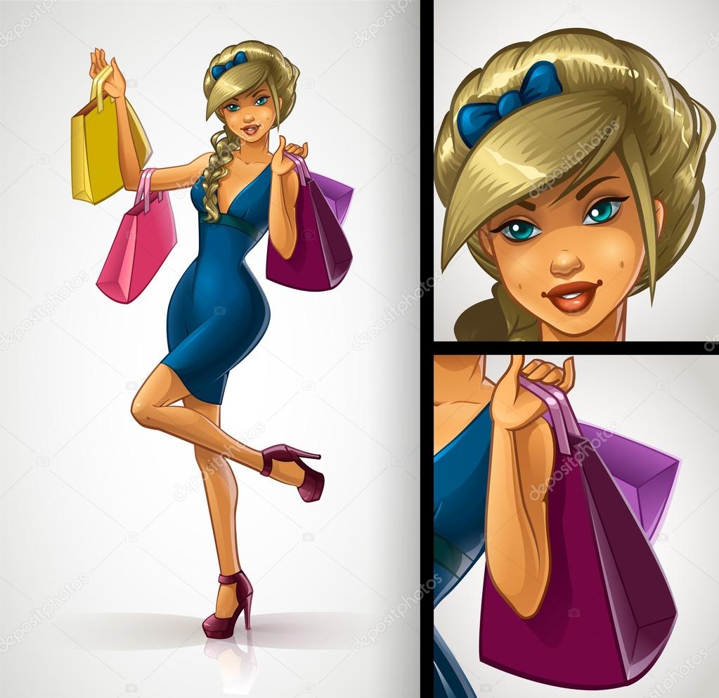 Young, beautiful blondy girl with shopping bags. Happy and smiling.