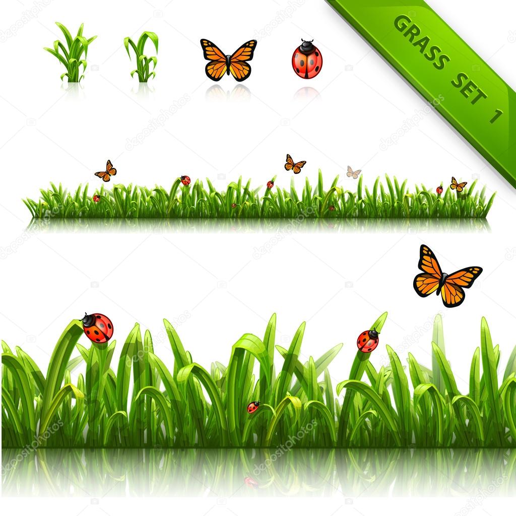 Grass line vector set collection seamless texture background. Isolated