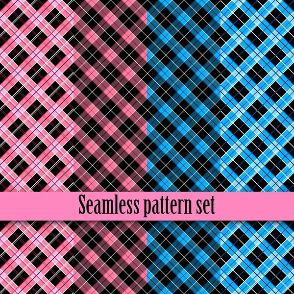 Black and white seamless texture with pink, blue. Fashion, bright, diagonal lines, checkered. Girls Monster party, gothic party, halloween.Swatches global colors. — Stock Vector