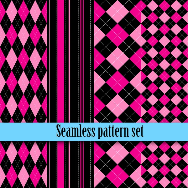 Black and white seamless texture with pink, blue. Fashion, bright, diagonal lines, checkered. Girls Monster party, gothic party, halloween.Swatches global colors. Stock Illustration