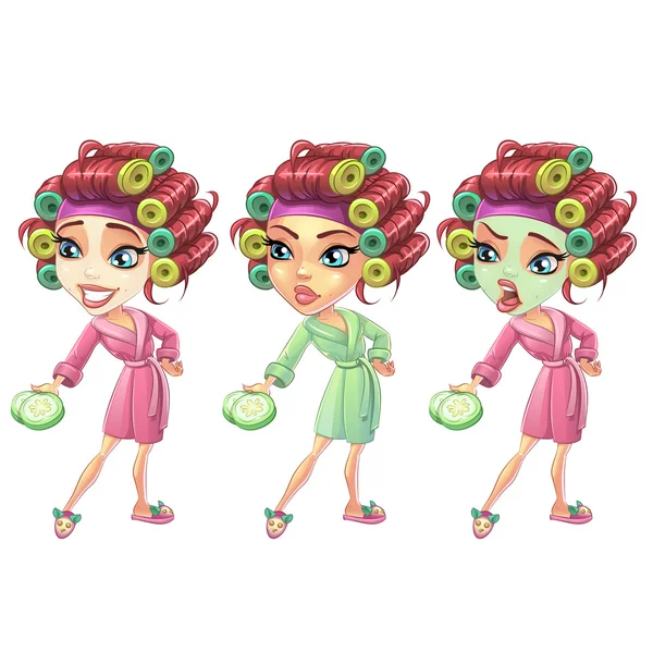 kızgın, gülümseyen, mutlu bir tepki Mood kız kadın karakter karikatür. Beyaz sette izole