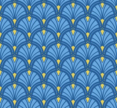 Japon Mavi Kıvrımlı Fan Vektörü Kusursuz Desen