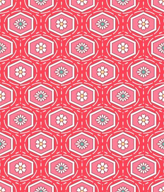 Japon Şirin Pembe Çiçek Altıgen Vektörü Kusursuz Desen
