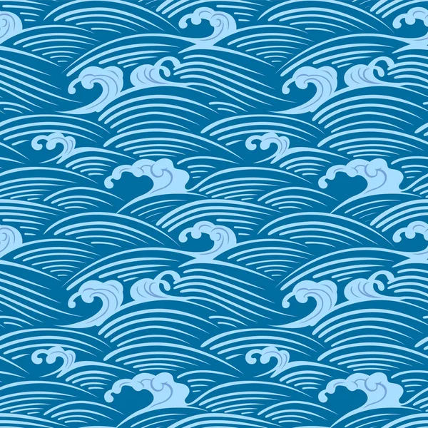 Tormenta Japonesa Océano Wave Art Vector Seamless Pattern — Vector de stock