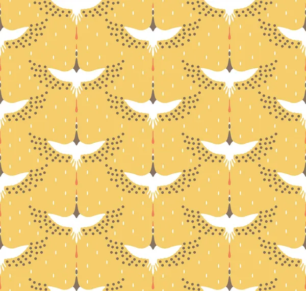 Japanese Flying Crane Bird Vector Seamless Pattern — Stock Vector