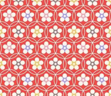 Japon Çakışan Çember Çiçek Vektörü Kusursuz Desen