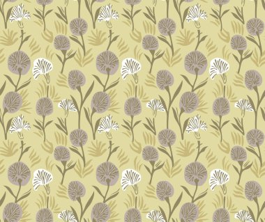 Japon Sarı Çiçek Kıvrımlı Dal Vektörü Kusursuz Desen