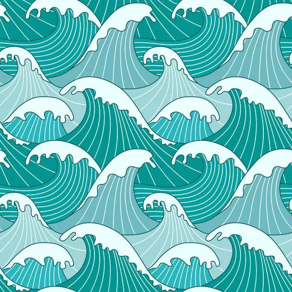 Patrón Sin Costura Japonés Ocean Hill Wave Vector — Vector de stock