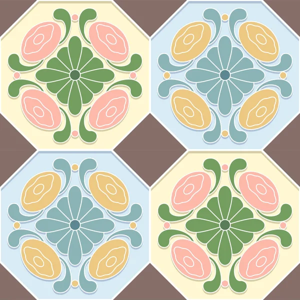 Pastel Jepang Flower Octagon Mosaic Vector Seamless Pattern - Stok Vektor